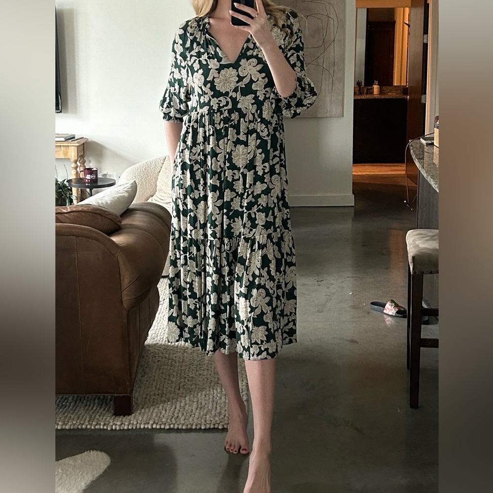 Zara maxi dress green and white floral, size L, worn once